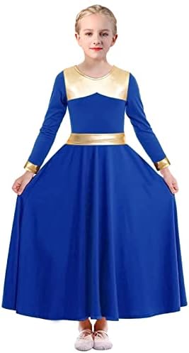 PAOTİT Kızlar Metalik Renk Blok Liturjik Övgü Dans Elbise Uzun Kollu Modern Ibadet Lirik Kostüm Kilise Elbise