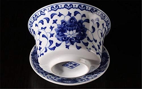 DELİFUR Jingdezhen Lotus Tasarım Çin Gaiwan Geleneksel Çin Teaware Çin Geleneksel Mavi ve Beyaz Porselen Büyük Gaiwan Kungfu