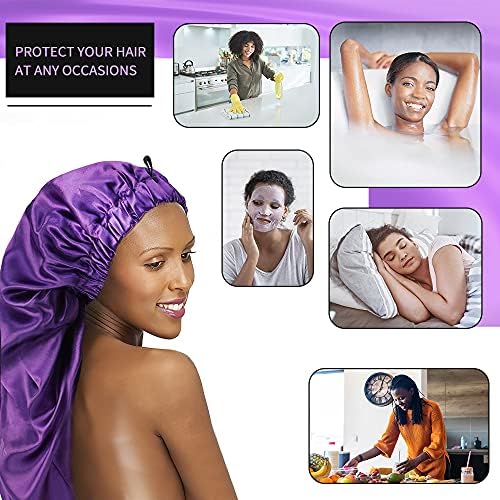 2 ADET Saten Saç Örgü Kaput Siyah Kadınlar için Tek Katmanlı Uyku Kap Düğmesi ile
