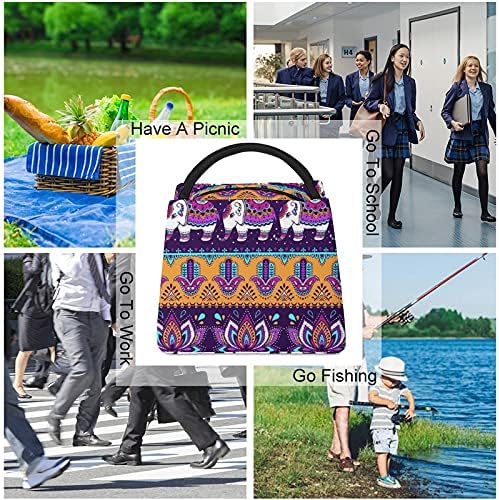 Etnik Hint Fil Paisley Ve Hamsa Yalıtımlı yemek taşıma çantası Yemek Kutusu İş Okul Piknik Botla Plaj Balıkçılık