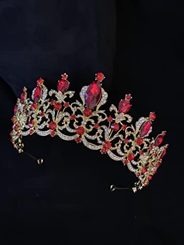 Sunshınesmıle Gelin Kadınlar Prenses Taç Kırmızı Kristal Rhinestone Tiara Ve Taçlar Saç Bandı Takı Altın Düğün Gelin Saç