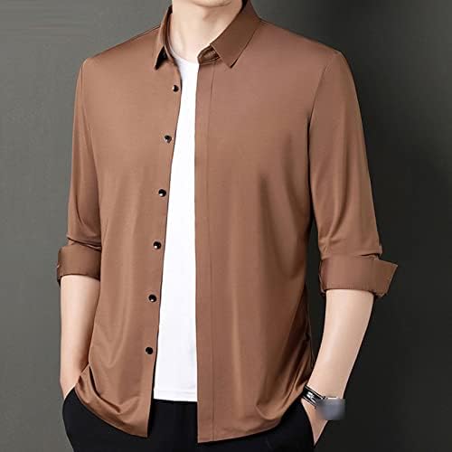 Erkek Katı Uzun Kollu Düğme Aşağı Gömlek Kırışıklık Ücretsiz İş Resmi Elbise Gömlek Casual Düzenli Slim Fit Gömlek