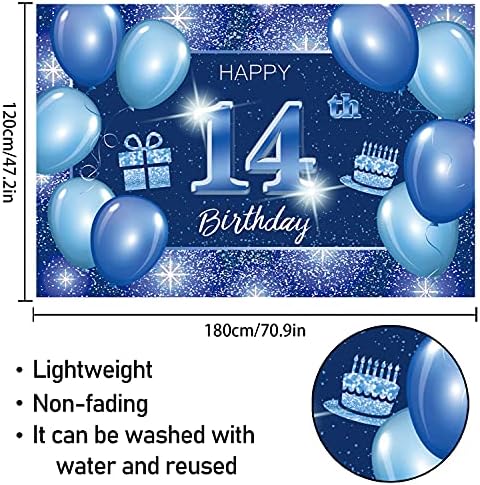 Mutlu 14th Doğum Günü Backdrop Banner Dekor Mavi Nokta Glitter Sparkle 14 Yaşında Doğum Günü partisi Tema Süslemeleri Erkek