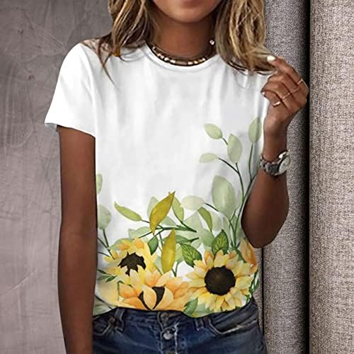 Kadınlar için Kısa Kollu Gömlek Bayan Grafik T Shirt Büyük Boy Tees Casual Çiçek Gömlek Vintage Tops Ekip Çizgili