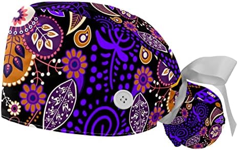 2 Parça Vintage Bohemia Florals Mandala Düğme Fırçalama Kap Çalışma Şapka Bir Boyut Çok Renkli