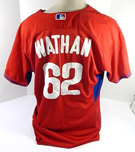 Philadelphia Phillies Dusty Wathan 62 Oyun Kullanılmış Kırmızı Forma Ext ST BP52 856 - Oyun Kullanılmış MLB Formaları