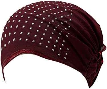 Kadın Türban Şapka Müslüman Rhinestones Baggy Headwrap Elastik Kanser Şapkalar Kadınlar için Düz Renk hımbıl bere Şapka