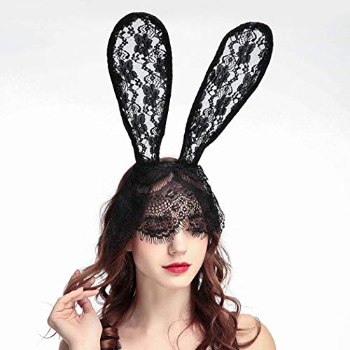 Catery Seksi Dantel Tavşan Kulakları Peçe Headbands Siyah Kedi Kulak Bandı Moda Dekoratif Headpieces Kadınlar Cadılar Bayramı