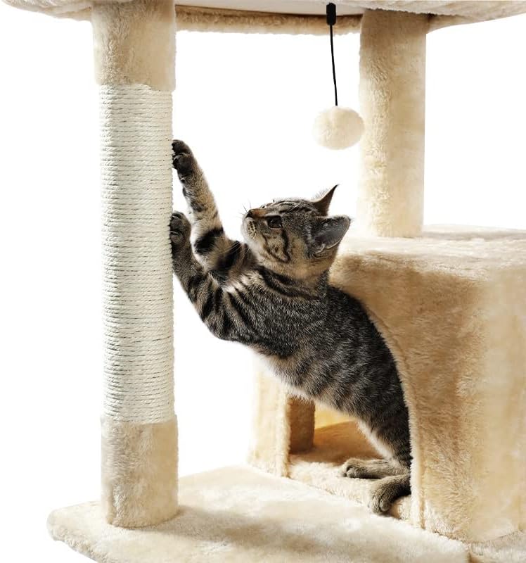 WYFDP Kedi Ağacı Havlu Tırmalama Sisal Sonrası Çok Seviyeli Pet Tırmanma Ağacı Hamak Yatak Kedi Merdiveni Ekstra Oyuncak