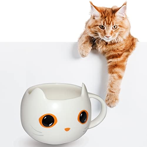 Kitty Severler için Brewish Kedi Kupa / Cadı şapkası Kapaklı ve Sevimli Kaşıklı Sevimli Fincan / Seramik Kahve ve Çay Kupaları