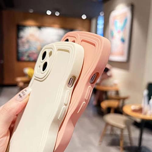 Aitipy iPhone 11 ile Uyumlu Katı Bej Renk Durumda, Sevimli Estetik Kıvırcık Dalga Çerçeve Tasarımı, Kadınlar Kızlar için