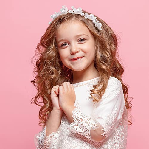 4 Adet Çiçek Kız Başlığı Beyaz Kız Prenses Düğün Kafa Bandı Kız Nedime Başlığı Gelin Nedime Hairband İnciler Rhinestone Headdress