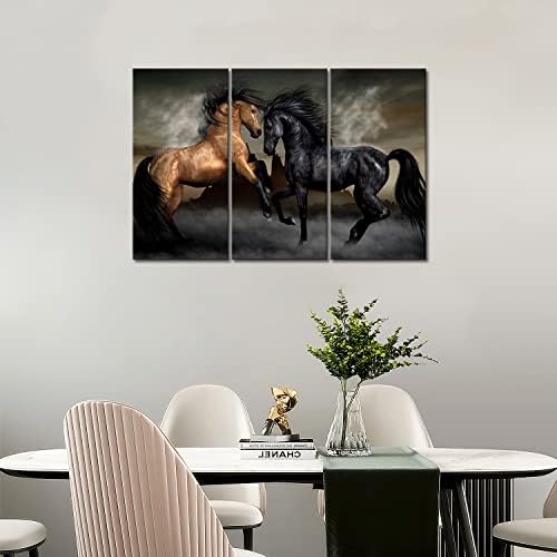 Ilk Duvar Sanatı-Sarı ve Siyah At Birlikte Oynamak Duvar Sanatı Boyama Resim Tuval Üzerine Baskı Hayvan Resimleri Ev Dekor