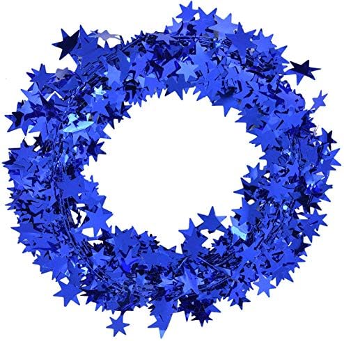 Tel Çelenk, 25 Ft Noel Tinsel Altın Yıldız Tel Garland Ağacı Süslemeleri Düğün Doğum Günü Partisi Şenlikli Süs(Mavi)