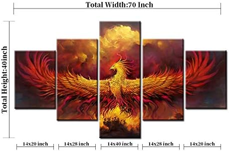 YOUHONG 5 Parça Büyük Phoenix Kuş Duvar Sanatı Hayvan Duvar Sanatı Kuş Duvar Dekor Serin Yanan Phoenix Sanat Hayvan Tuval