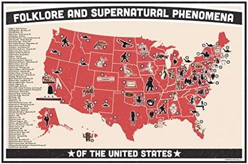 Folklor ve Supernatural Fenomenler Amerika Birleşik Devletleri Harita Grafik Bigfoot Spooky Kentsel Efsaneler Mitler Hayaletler