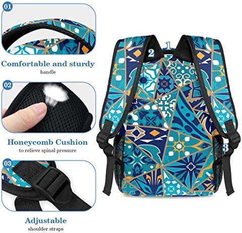 TBOUOBT seyahat sırt çantası Seti Hafif Dizüstü Rahat Sırt Çantası Kadın Erkek, Fas Desen Geometrik Mavi Vintage