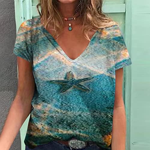 Bayan Üstleri Yaz Kısa Kollu 2023 Casual Gömlek Sevimli Şık plaj tişörtleri V Boyun Moda Bluzlar Gevşek Fit Tees