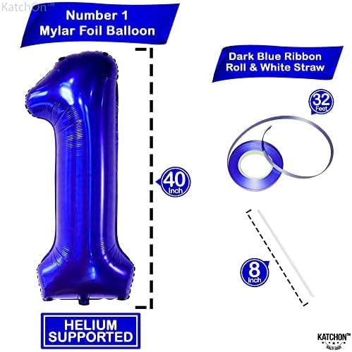 İlk doğum günü için dev, mavi bir balon - 40 inç | ilk doğum günü için kraliyet mavisi 1 numaralı balon / Lacivert bir numaralı