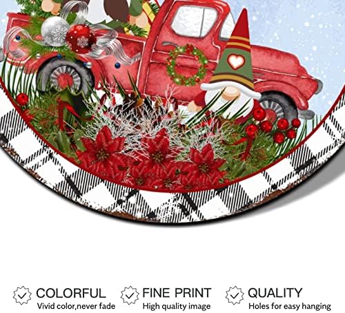 Merry Christmas İşareti Gnome ile Kırmızı Kamyon Ekose Desen Tasarımı Yuvarlak Metal Tabela Noel Duvar Süslemeleri Ev Mutfak