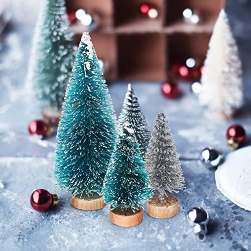 NOLİTOY Yapay Mini Sisal Kar Don Noel Ağaçları ile Ahşap Tabanlar şişe fırçası Ağaçları Minyatür Çam Ağaçları Noel Masa Ağaçları