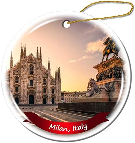 Fhdang Dekor Piazza del Duomo Milano İtalya Sunrise Milan İtalya Noel Süs Porselen Çift Taraflı Seramik Süsleme, 3 İnç