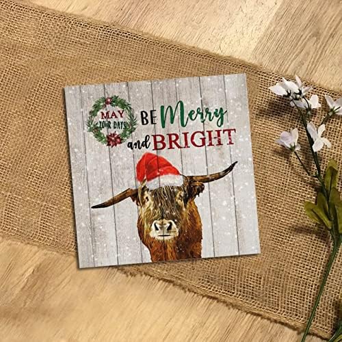 Noel Açık Sundurma Işareti Mutlu Parlak Çelenk Çiftlik Hayvan Inek Vintage Ahşap Işareti Duvar Noel Süslemeleri Ahşap Işaretleri