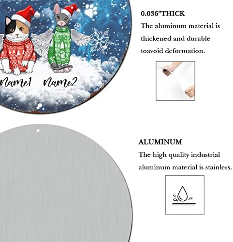 Metal Teneke Noel İşaretleri Eksik Kedi Özel Adı Yuvarlak Metal Tabela Noel Süslemeleri Çelenk Rustik Metal Çelenk İşareti