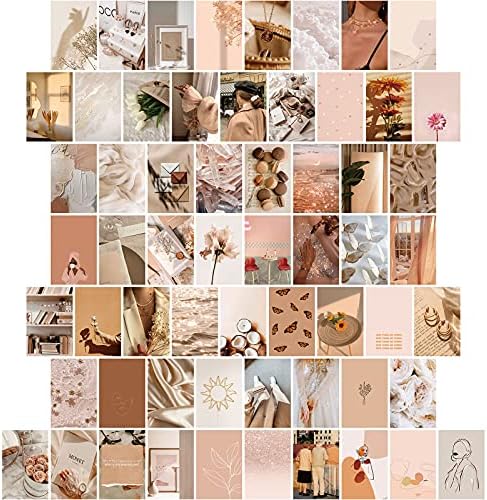 60 Parça Bej Estetik Resim Posterler için Duvar Kolaj Boho Duvar Kolaj Estetik Resimler Odası Dekor için Genç Kız Estetik