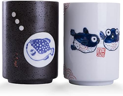 WHJY 10 oz Geçiş Çin / Japon tarzı sapsız Seramik çay fincanları çay fincanı, Kirpi Desen 2 Set