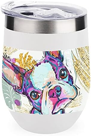 Boston Terrier 12 oz şarap kadehi Yalıtımlı Paslanmaz çelik Kahve Kupa Içme seyahat kapaklı bardak