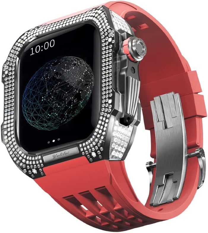 KANUZ İzle Modifikasyon Kiti, Lüks saat kayışı Kiti için Apple İzle 8 Ultra 45mm Lüks Viton Kayış Titanyum Kılıf için İwatch