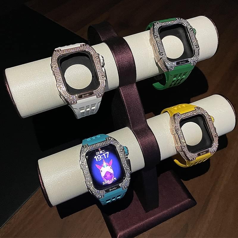 KANUZ izle modifikasyon kiti, Apple Watch 6 5 4 SE 44mm için lüks saat kayışı kiti Lüks Flor kauçuk kayış titanyum kasa İwatch