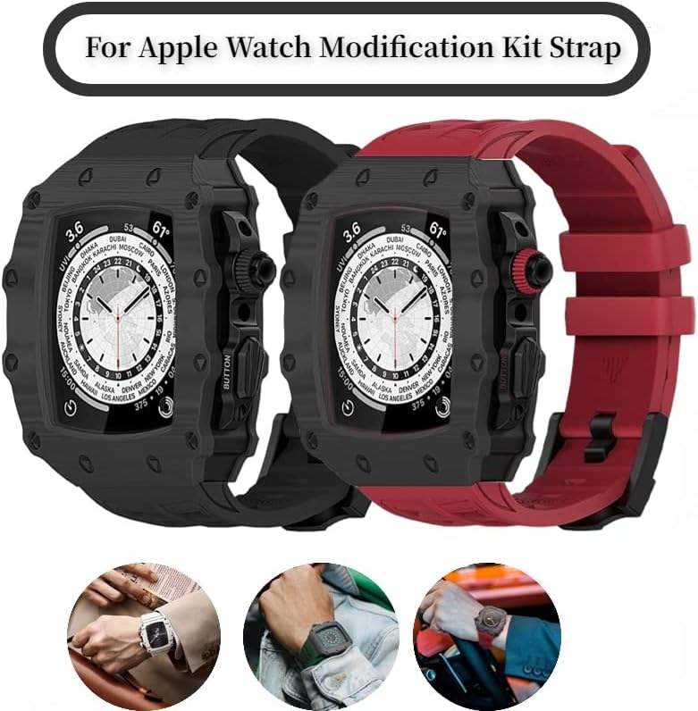 CNHKAU Karbon Fiber Modifikasyon Kiti Kayışı apple saat bandı 45mm 44mm kauçuk bilezik Bileklik iWatch için 8 7 SE 6 5 4