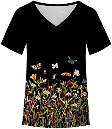 Genç Kız Gömlek Kısa Kollu 2023 Derin V Boyun Pamuk Grafik Baskı Çiçek Salonu Bluz Tshirt Kadınlar için KL