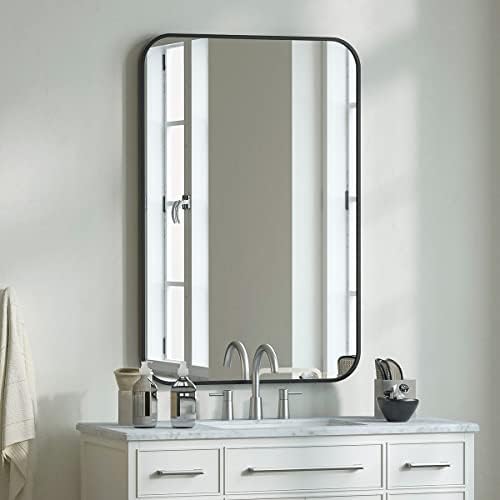 BEAUTYPEAK Duvar Aynası 20 x 28 Alüminyum Alaşımlı Çerçeveli Dikdörtgen Banyo Aynası, Yuvarlatılmış Köşeler Oturma Odası