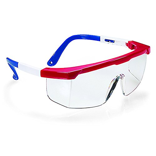 Galeton 9234 Boxer Klasik Güvenlik Gözlükleri Ayarlanabilir Tapınaklar ve Çizilmez Lensler, Kırmızı-Beyaz-Mavi Çerçeve /