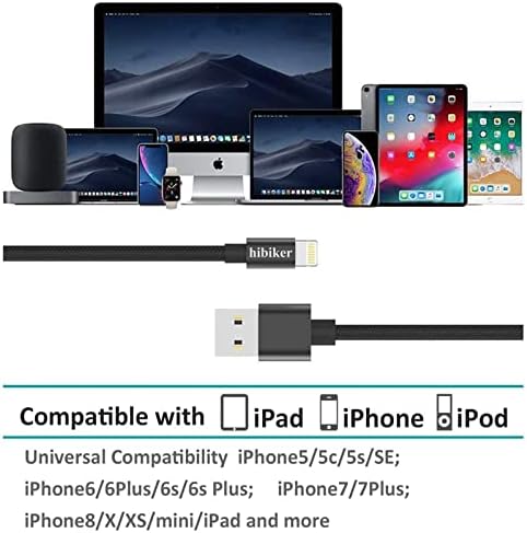 hibiker iPhone Şarj Cihazı，[MFi Sertifikalı] iPhone Şarj Cihazı Hızlı Şarj 2 Paket 6FT Kablolar Naylon Örgülü USB Veri Aktarımı