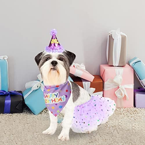 SCENEREAL Köpek Doğum Günü Bandana Şapka ve Elbise Kız Seti, Köpek Doğum Günü Partisi Malzemeleri, sevimli Tutu Etek Kıyafet