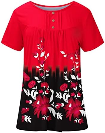 Kadınlar için yaz Üstleri, kadın 2023 yazlık gömlek Yuvarlak Boyun Düğmesi İnce Konfor Üstleri Rahat Kısa Kollu Bluz T-Shirt