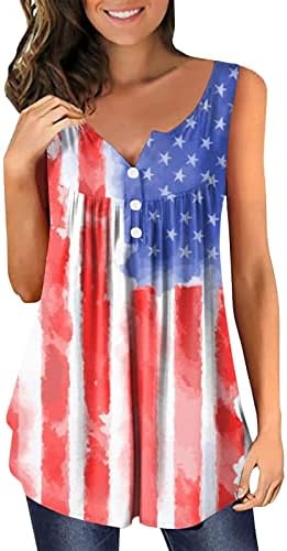 4th Temmuz ABD Bayrağı Tunikler Kadınlar için Karın Gizleme Tees Yaz Rahat Tatil Kısa Kollu Düğme V Boyun Bluz Üst