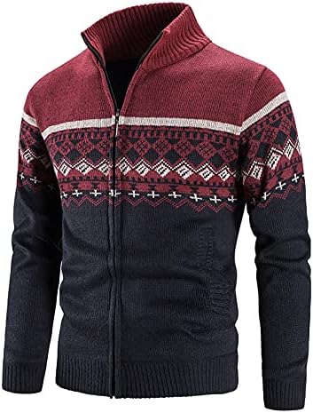 BEUU erkek Rahat Hırka Kazak Slim Fit Örme Tam Zip Kazak Ceket Cepler ile Çizgili Sıcak Kış Dış Giyim