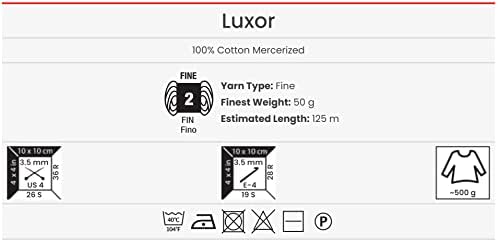 YarnArt Luxor Pamuk, (5 Çile Paketi) %100 Merserize Giza Pamuk İpliği, Tığ İşi ve Örgü için Yumuşak, Süper Fino (5 x 1,76