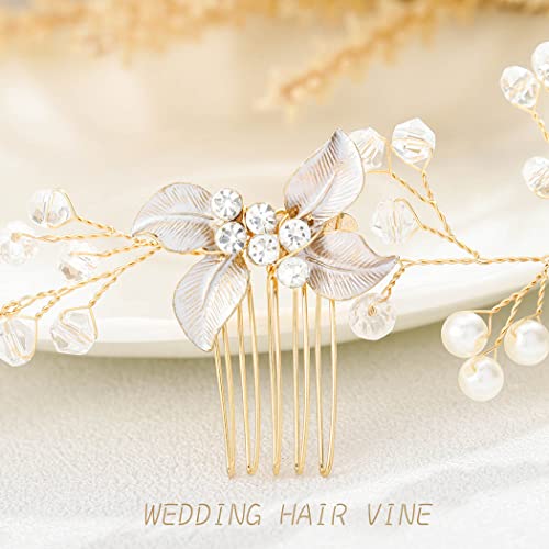 Foyte Kristal Gelin Düğün Saç Tarak Yaprak Gelin Headpieces Rhinestone Çiçek Saç Sarmaşıklar İnci Nedime Yan Taraklar Saç
