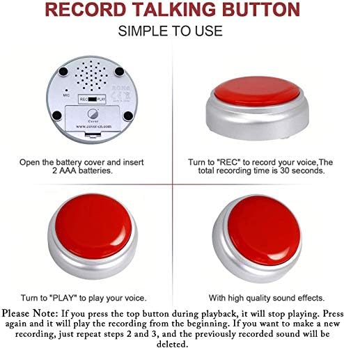 Kaydedilebilir Düğme, Kayıt Konuşma Düğmesi, Kolay Düğme 30S Ses Kaydedilebilir Düğme Oynatmalı Ses Efekti Düğmesi (Kırmızı