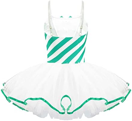 Venjoe Çocuk Kız Noel Bayan Baba Kostüm Çizgili baston şeker Prenses Tutu Elbise Noel Dans Parti Elbise up Yeşil F 14 yıl