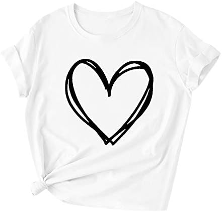 Kadın sevgililer Günü Kısa Kollu Tees En Kalp Grafik Kazaklar Artı Boyutu Katı Rahat Yaz T Shirt Bayan için