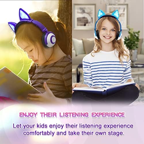 Olyre Sevimli LED Parlayan Kedi Kulaklı Çocuk Kulaklıkları, Katlanabilir, Gürültü Önleyici ve Ayarlanabilir Bebekler Tilki