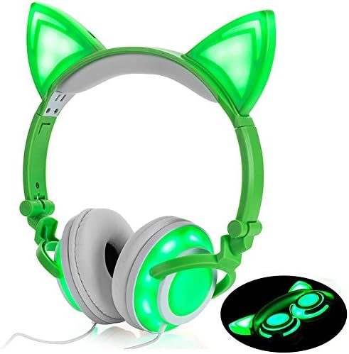 Olyre LED Işıklı Çocuk Kulaklıkları, Kızlar Gençler Yetişkinler için Sevimli Kedi Kulaklıkları, iPad Tablet Bilgisayar Cep