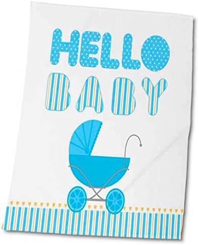 Mavi ve sarı çizgili 3dRose Bebek mavisi bebek arabası ve merhaba bebek mesajı. - Havlular (twl-156656-3)